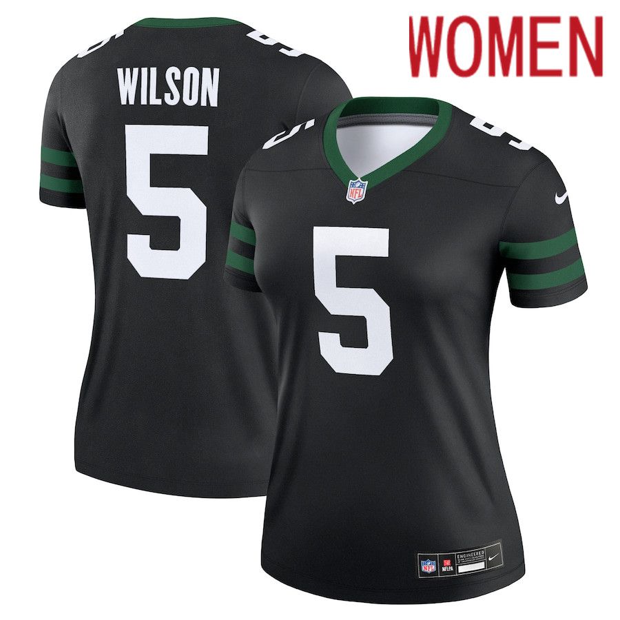 Women New York Jets #5 Garrett Wilson Nike Legacy Black Alternate Legend NFL Jersey